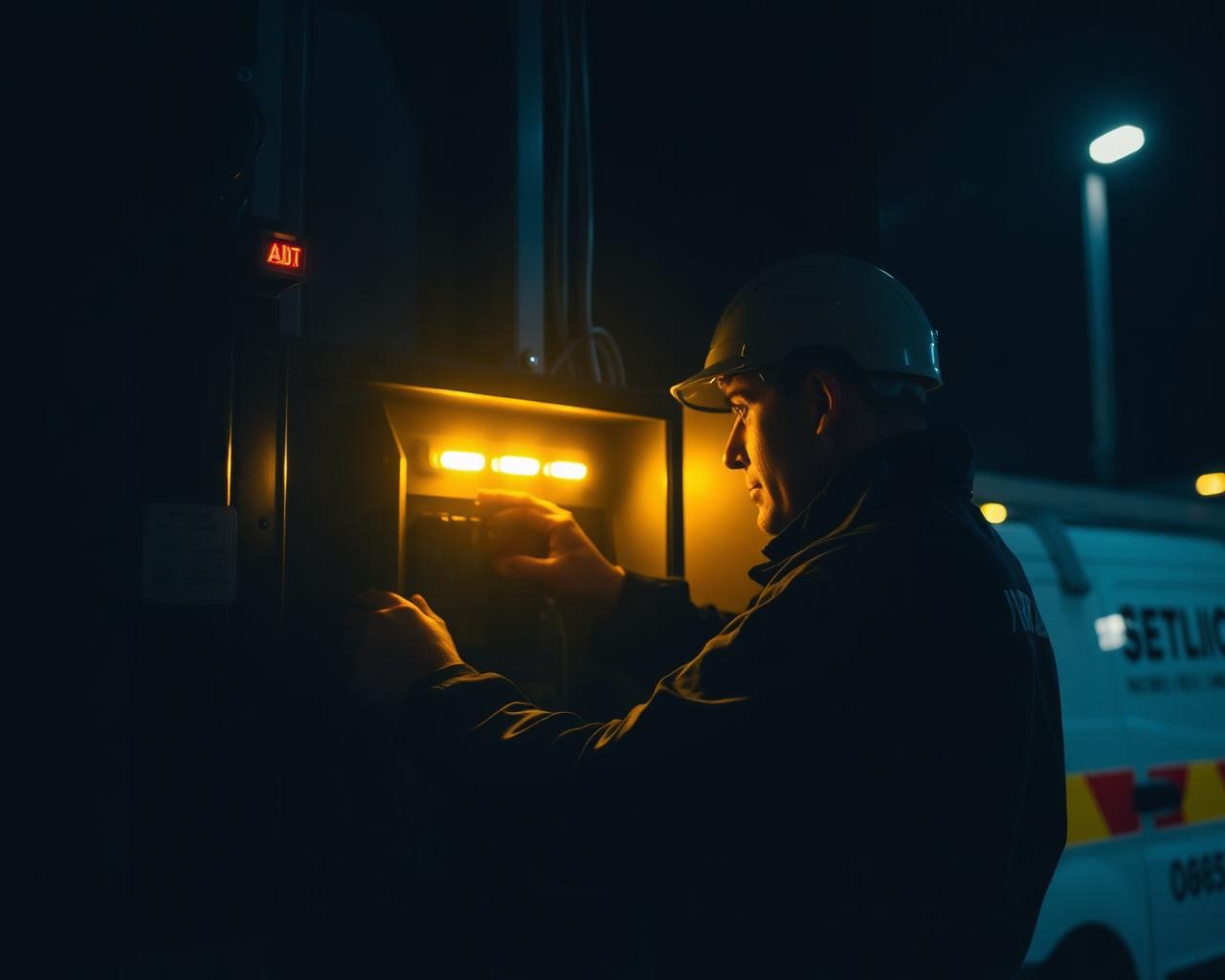 Elektriker im Notdienst-Einsatz an einem Sicherungskasten